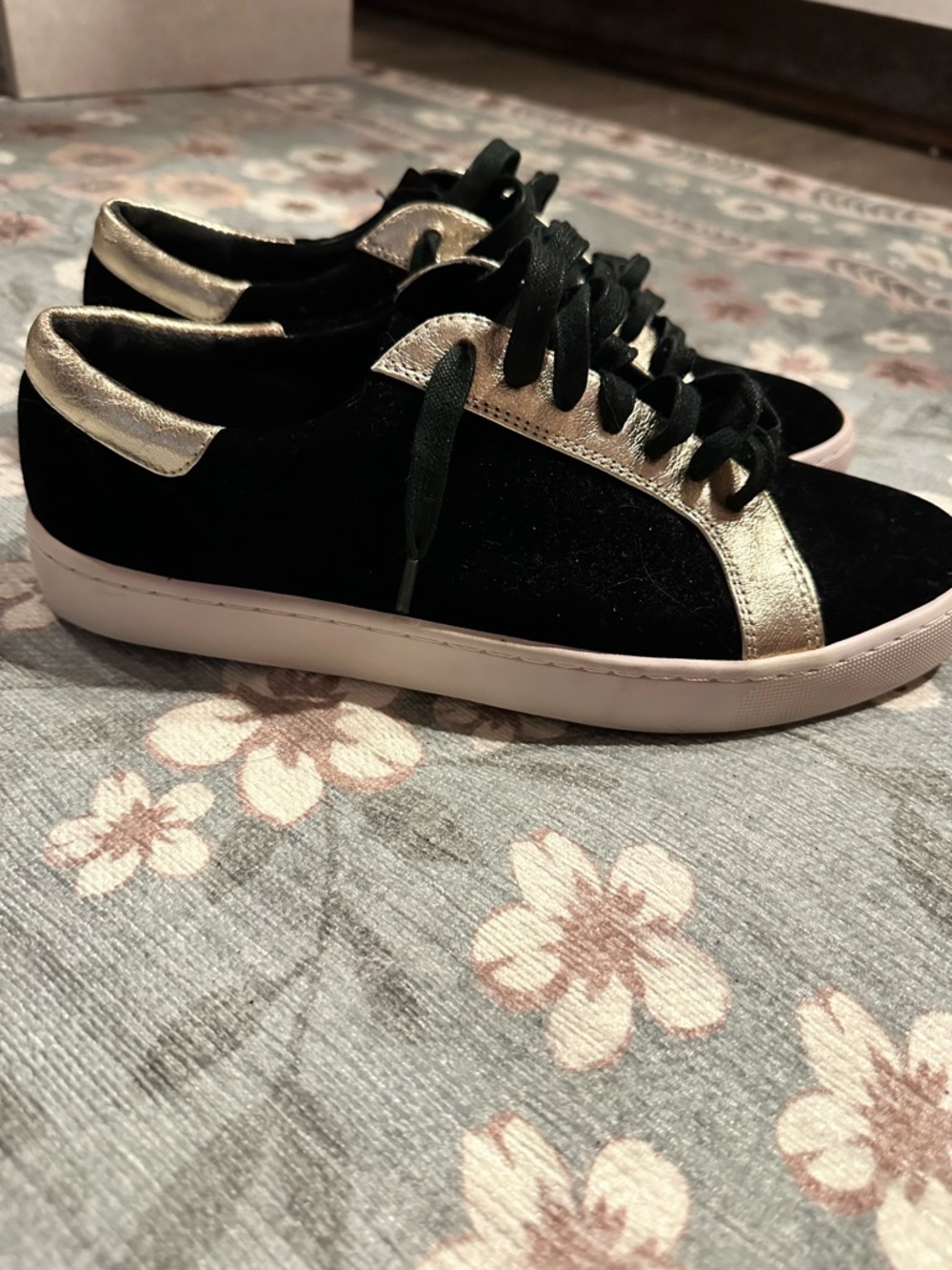 Isaac Mizrahi Black Velvet Sneakers with Metallic Gold Accent